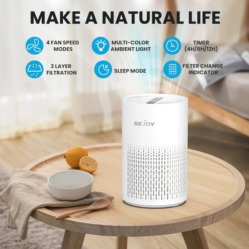 Air Purifier H13 True HEPA Filter for Home Allergies and Pets Hair, Smokers in Bedroom