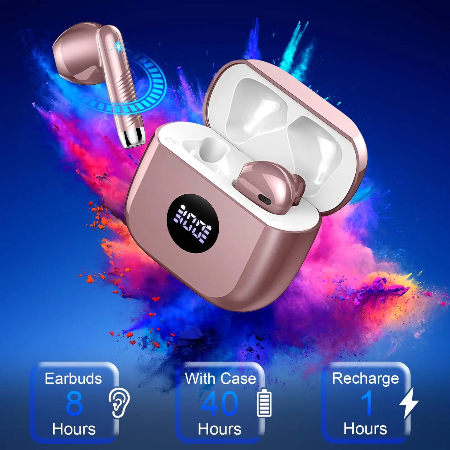 Wireless Earbuds, Bluetooth 5.3 Ear Buds LED Power Display Headphones,