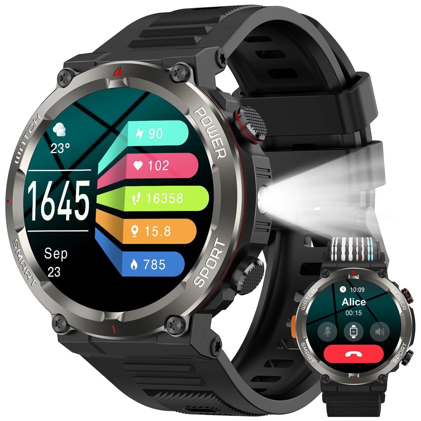 2025 New Blackview W50pro Waterproof Smartwatch with LED Flashlight
