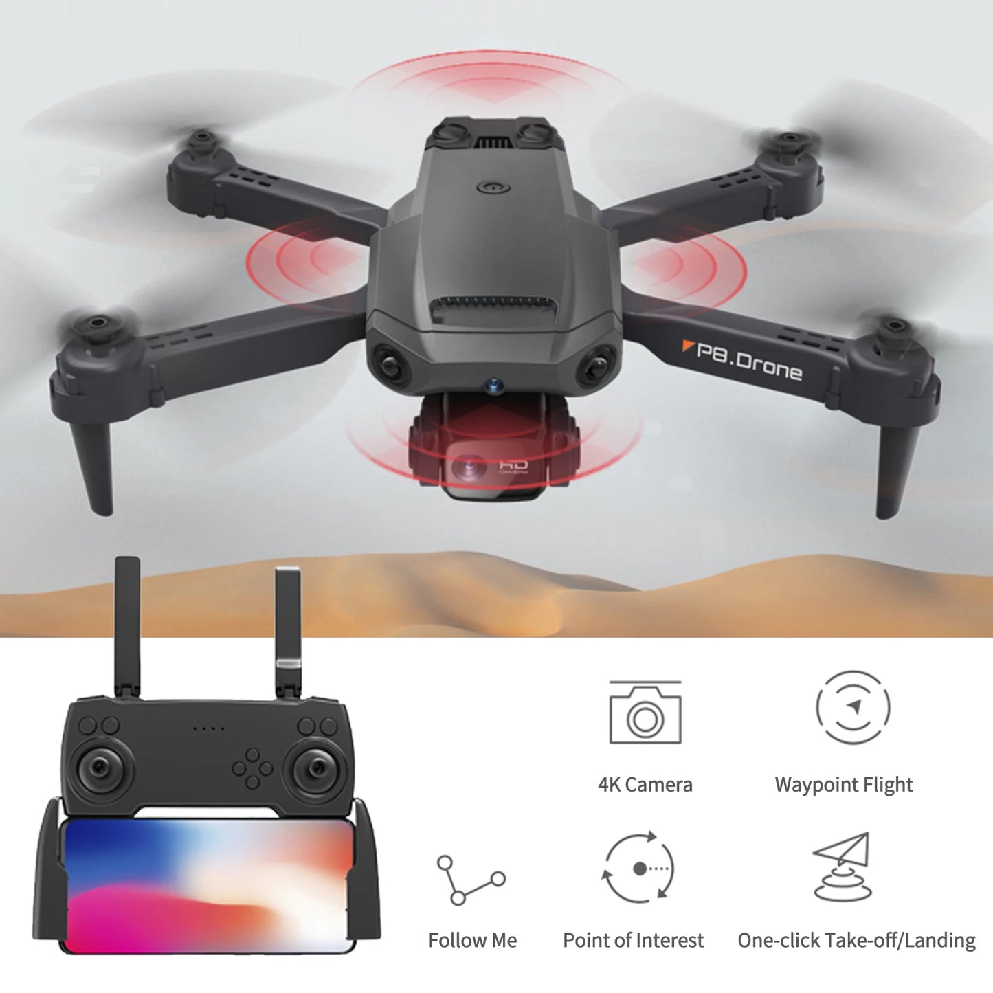 Drone with Camera 4K Dual Camera RC Quadcopter with Function
