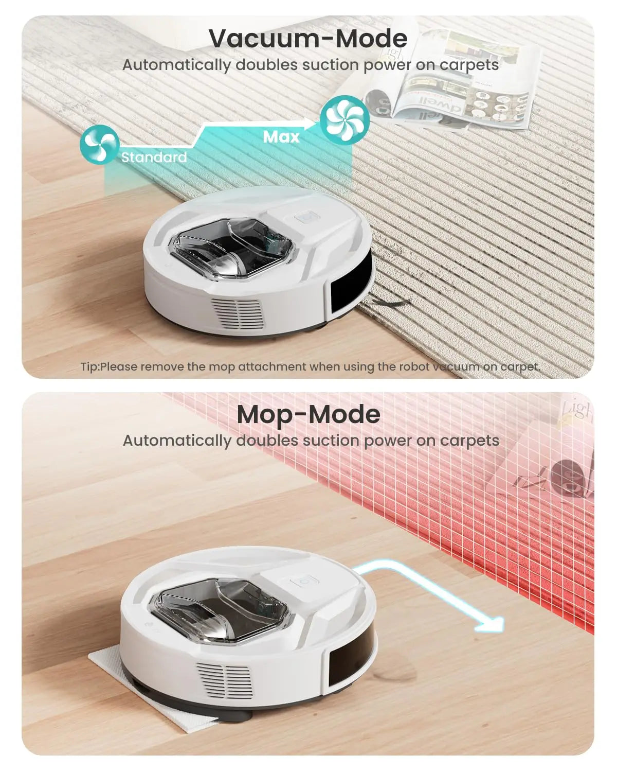 M320 Robot Vacuum Cleaner with Mop, 6000Pa Powerful Suction,