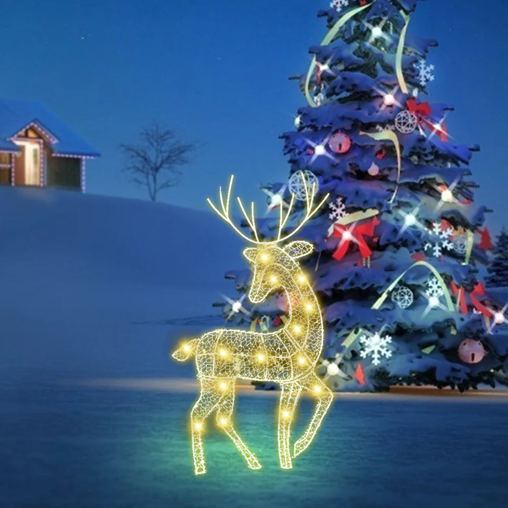 Reindeer Ornaments Battery Powered Iron Art Reindeer Yard Ornament Atmosphere  Elk  Statue Christmas Decorations