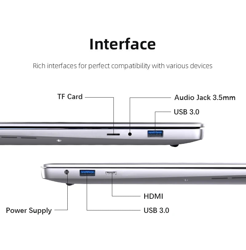 Xiaman Ultra Slim Windows 11 Laptop Computer 14.1" 12GB RAM 1TB SSD Intel Atom A3950 Notebook 1920*1080 Office Study Computer PC