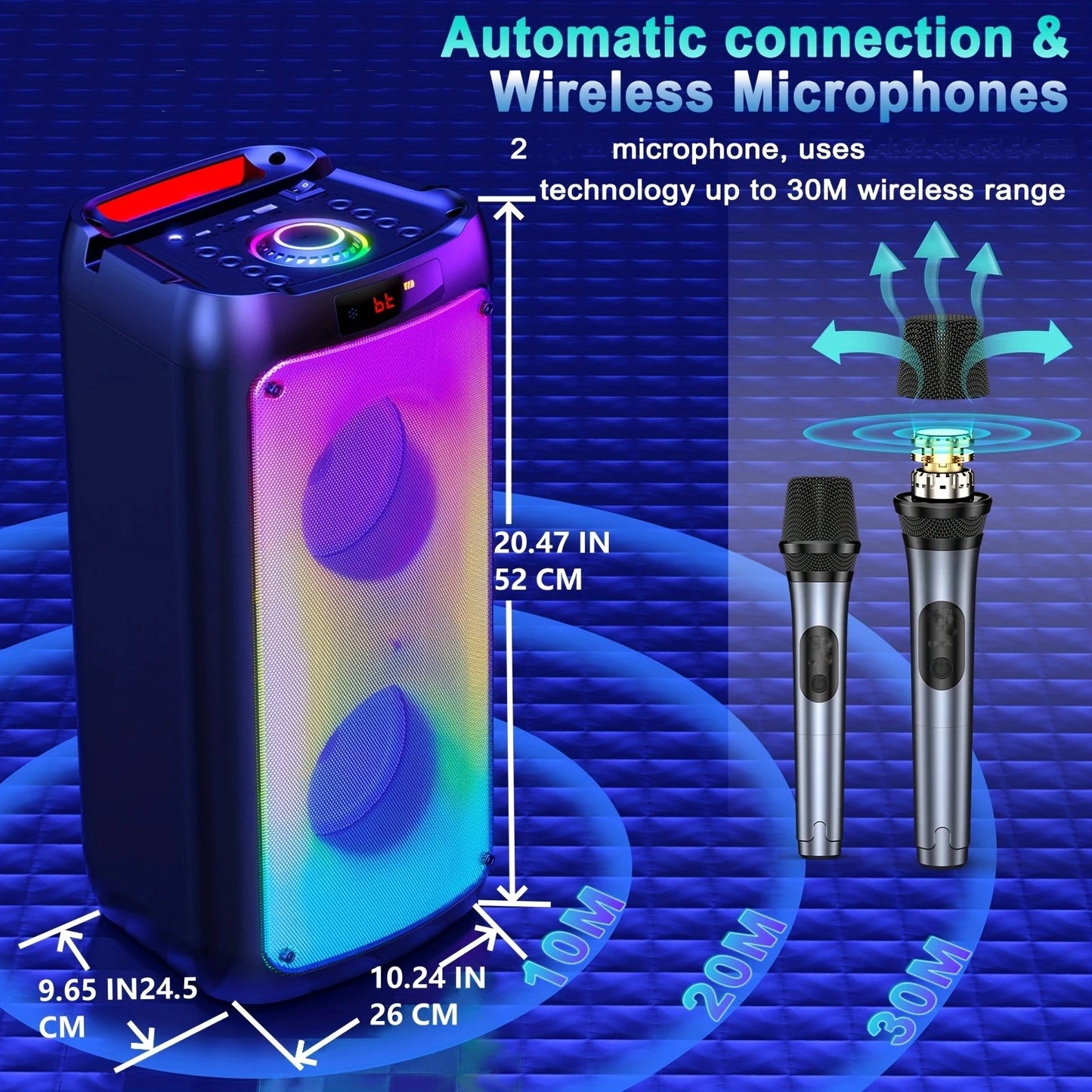 Wireless Bluetooth Speaker, Karaoke Machine with 2 Microphone,