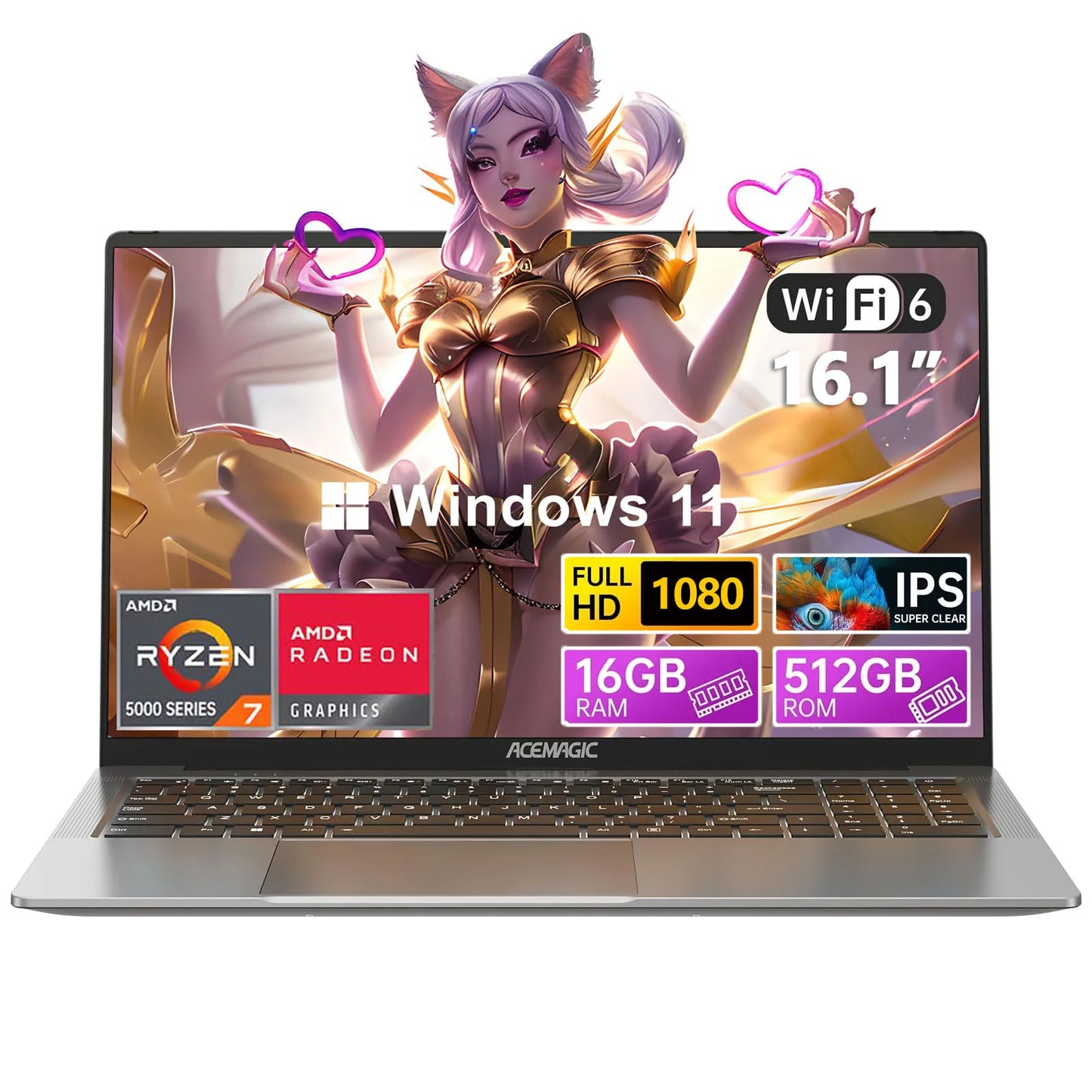 Gaming Notebook AMD Ryzen 7 5700U(Beat i7-1265U)Backlit Laptop Keyboard