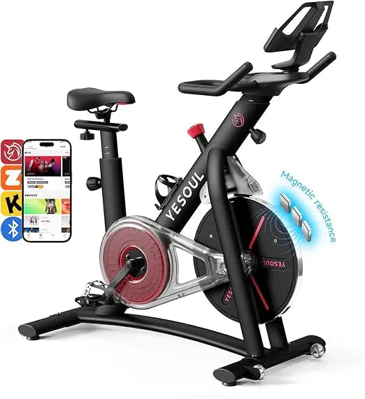 Black Exercise Bike for Home,Smart White Cycling Bike Magnetic Stationary Bike,