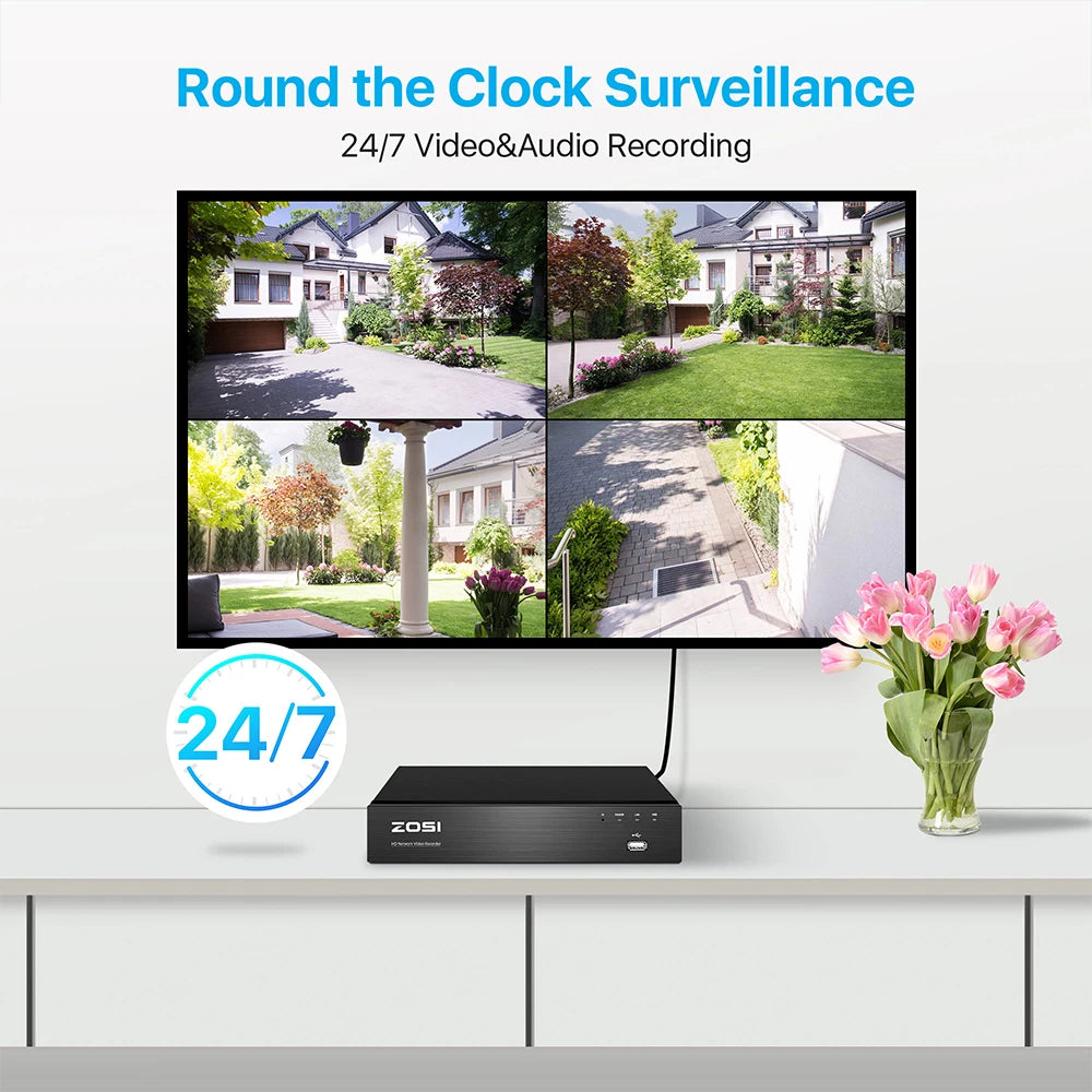 I 8MP CCTV System 8CH H.265+ 4K Ultra HD PoE NVR Kit Spotlight Siren Outdoor