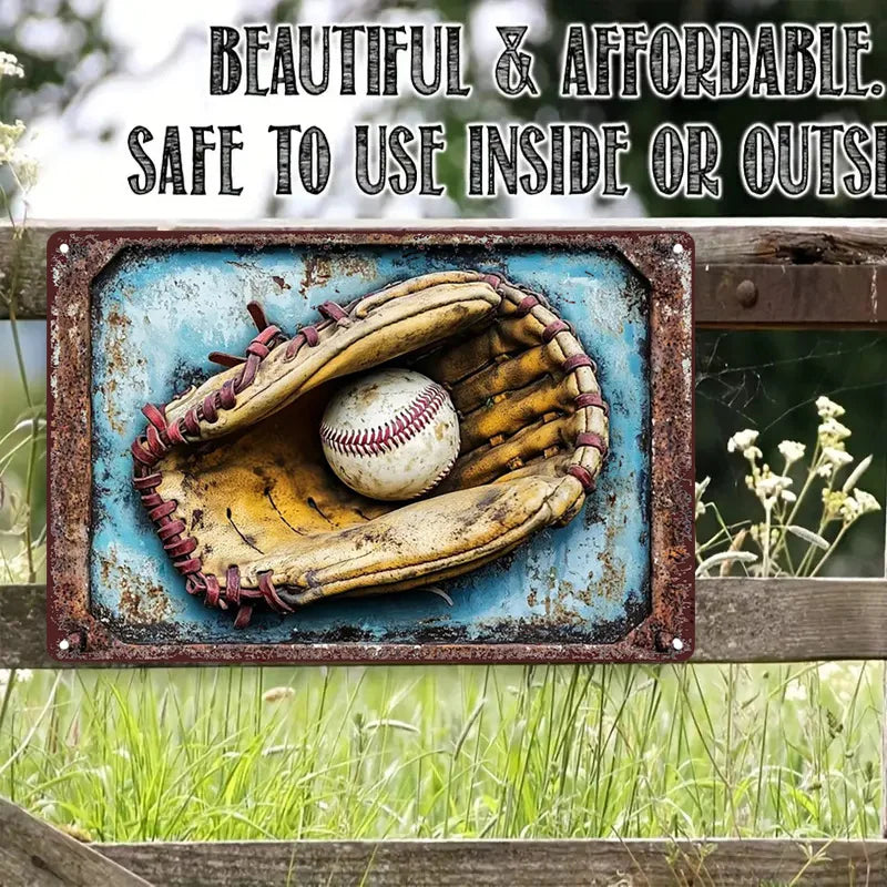 Baseball Glove & Ball Aluminum Metal Sign - Office, Bar Decor