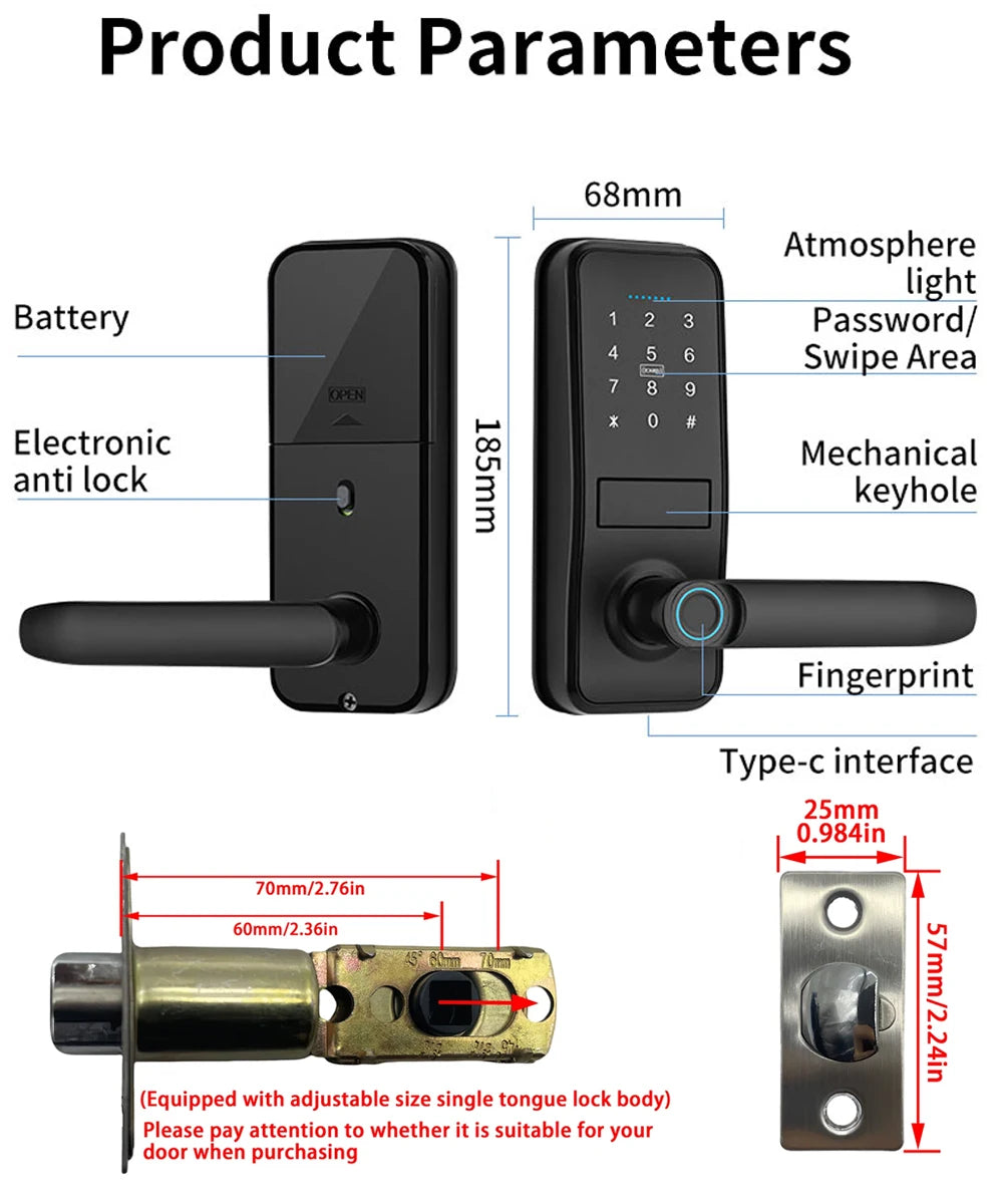 Smart Biometric Fingerprint Door Lock Electronic Lock Tuya App Set