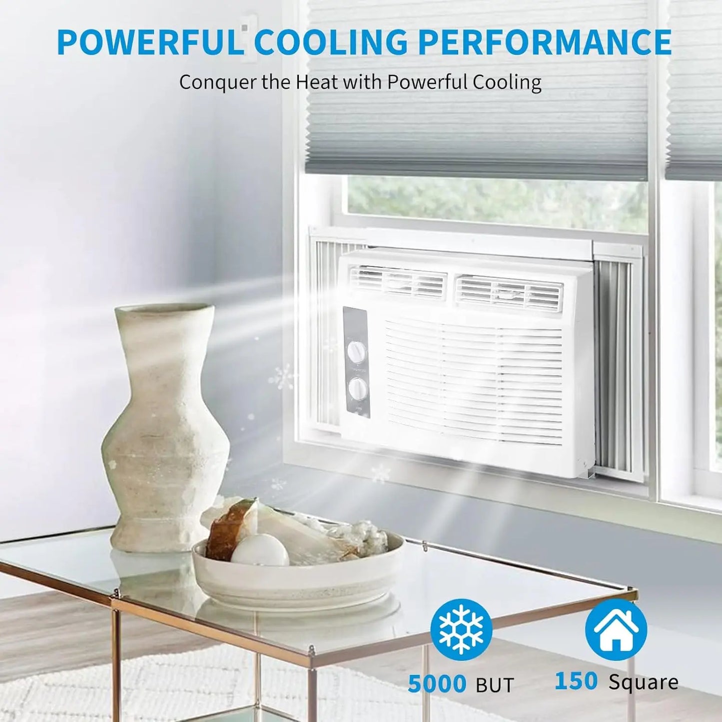 5000 BTU Window AC Unit with Remote - Cools Rooms 150 Sq.Ft, Low-Noise