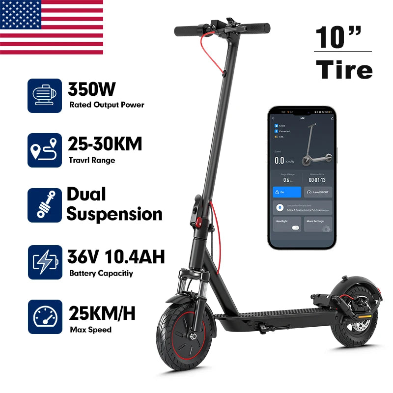 MK085 Pro Electric Scooter 350W 36V Max 19MPH Dual Shock Absorption 19Miles Long Range