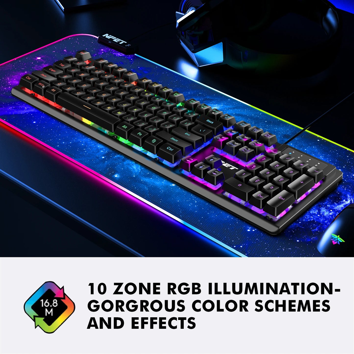 Gaming Keyboard, 104 Keys Wired, with RGB Backlit, for Windows Laptop PC black