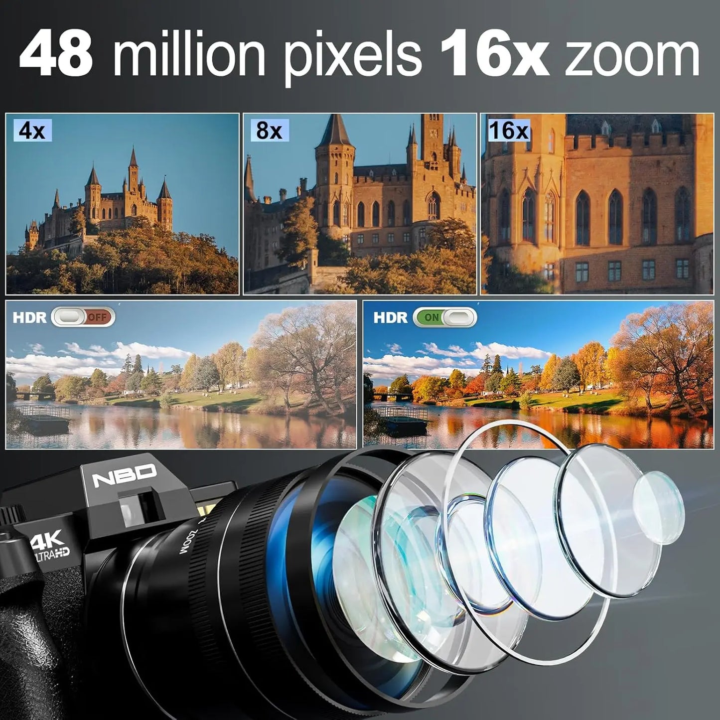 4K Digital Cameras for Photography,48MP Camera,Travel Vlogging