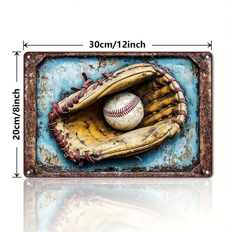 Baseball Glove & Ball Aluminum Metal Sign - Office, Bar Decor