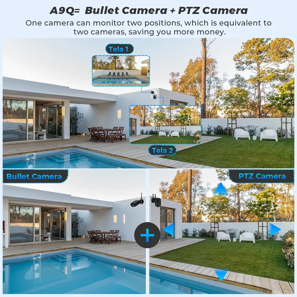 4K 8MP Wifi Camera PTZ Outdoor Dual Screens Human Detection Dual Lenses