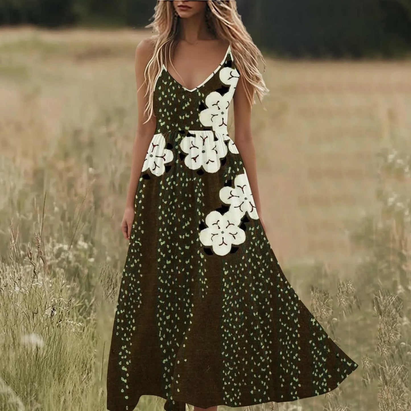 Boho Summer Dresses V Neck Floral Printed Sundresses, Beach Trendy Airy Dresses