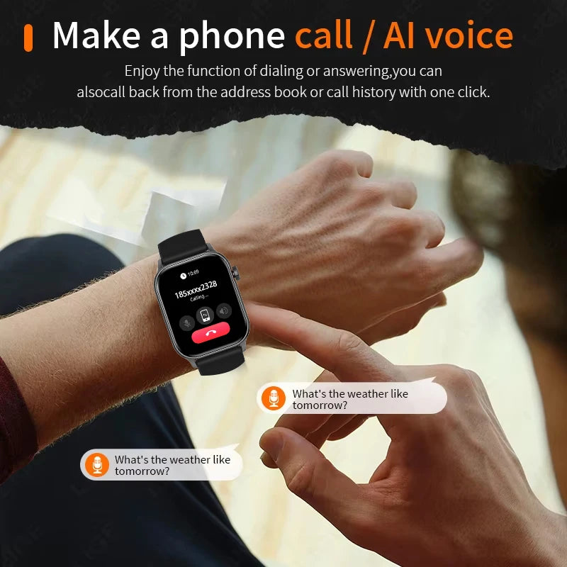 Smart Watch Bluetooth Call LED Flashlight 100+ Sport Modes Custom Dial AI