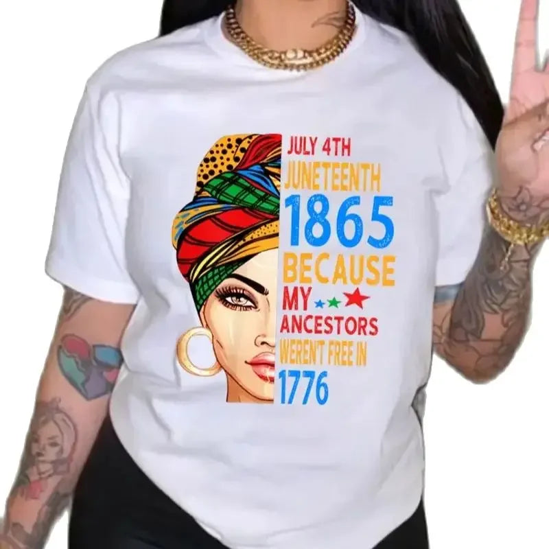 Plus Size Juneteenth T-Shirt for Women, Short Sleeve Crew Neck Casual Top