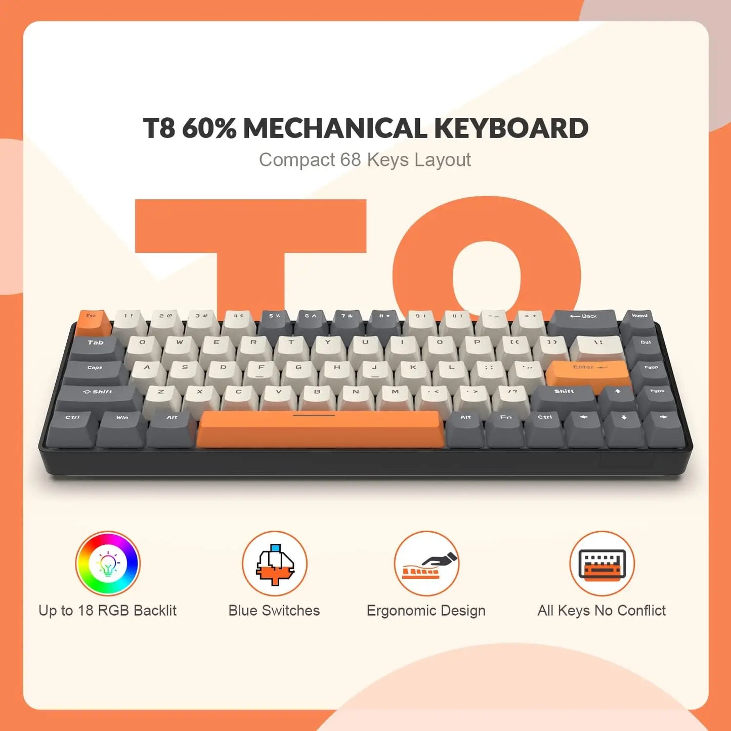 Wired 65% Mechanical Gaming Keyboard with RGB Backlit