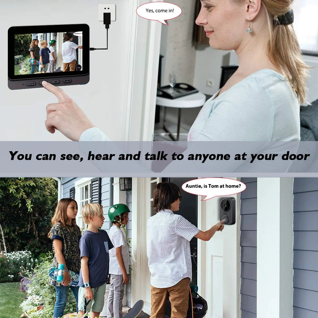 WiFi wireless smart video doorbell, Two-way outdoor 1080P HD camera, Wireless intercom voice,