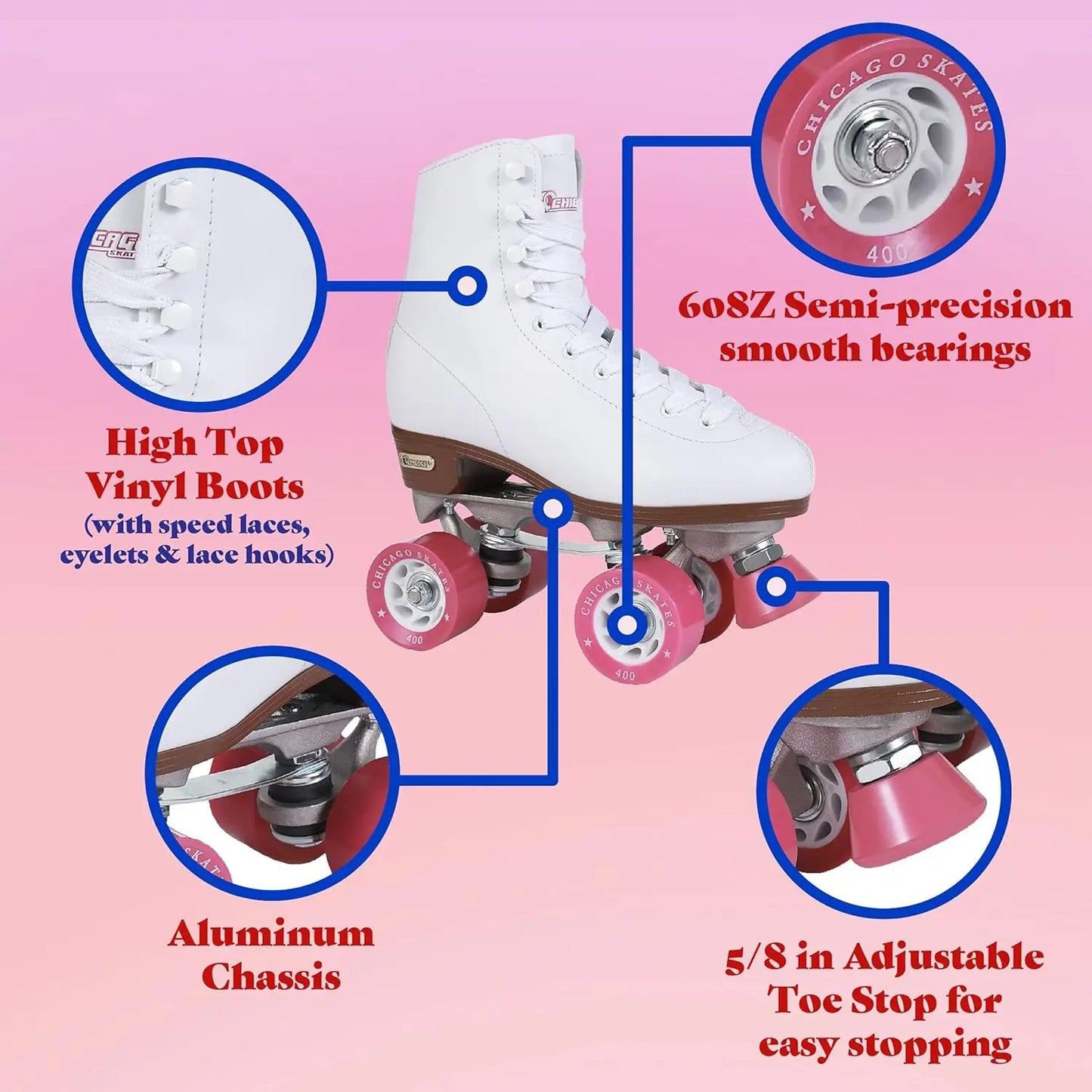 Skates White Quad Roller Skates for Girls and Women