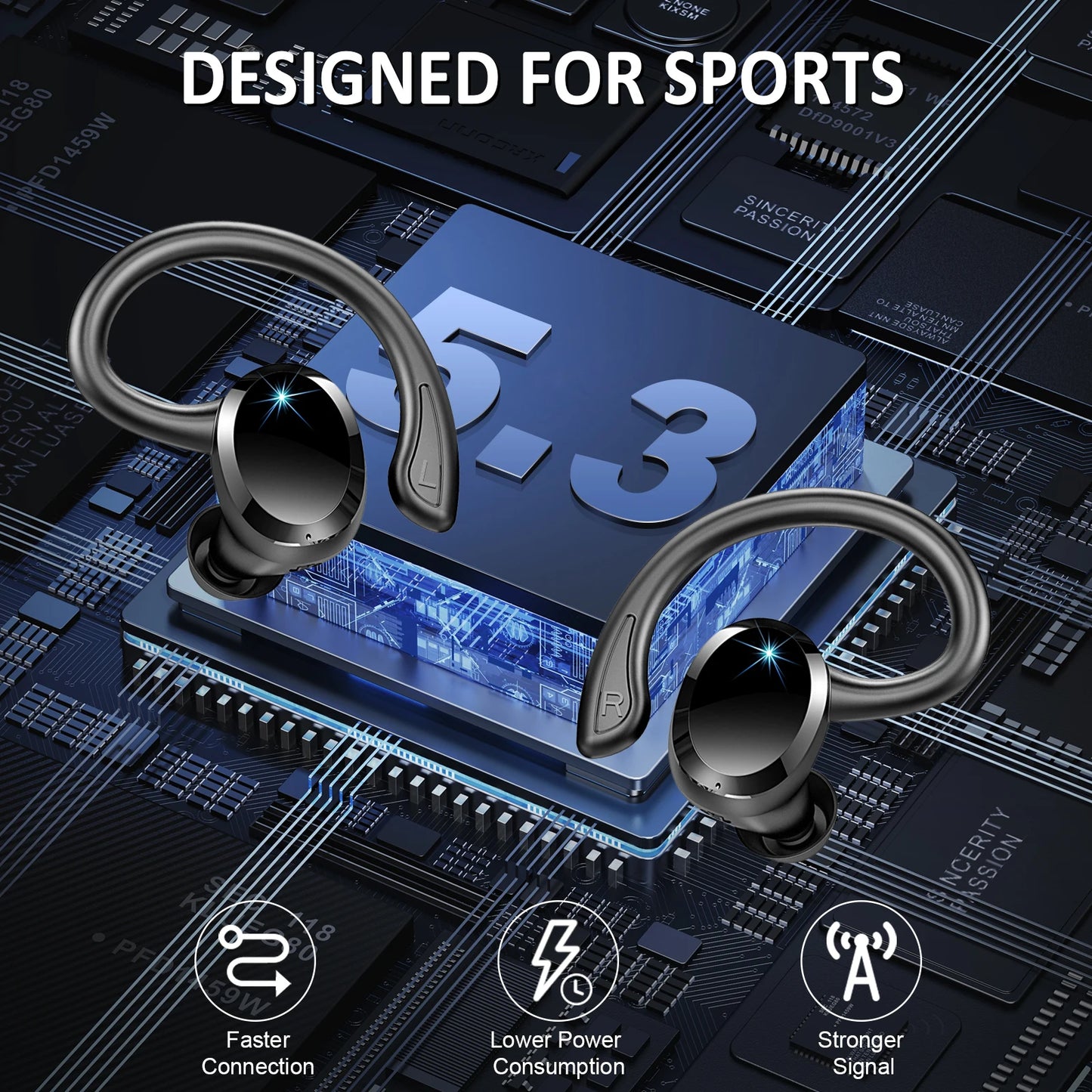 Wireless Earbuds, Bluetooth On-Ear Headset, Noise Cancelling.