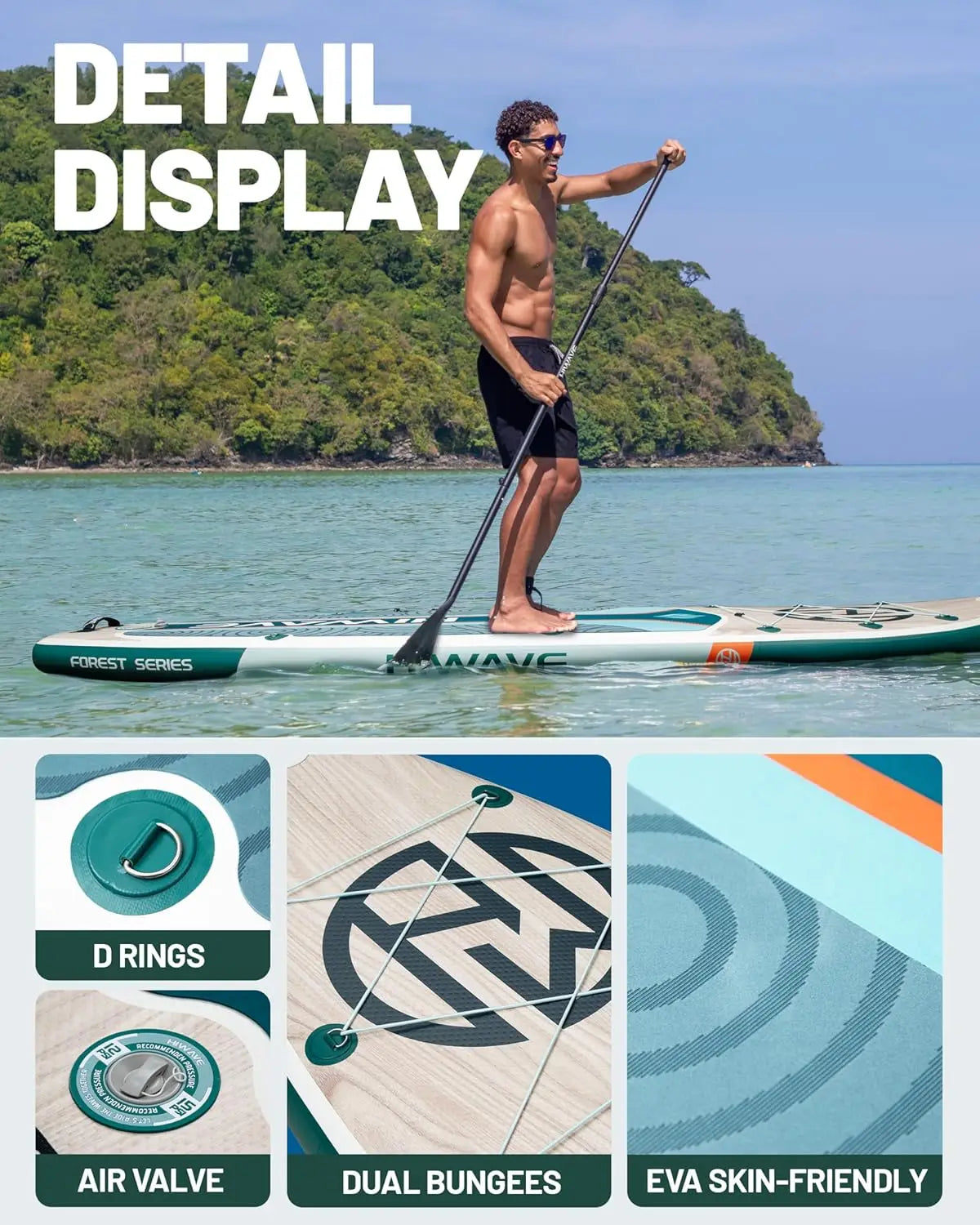 Inflatable Paddle Board 11 '* 34 "* 6" Extra Wide Sup Board, 350lb Capicity Paddle Board for Adults, Suitable for Sea and Lakes,