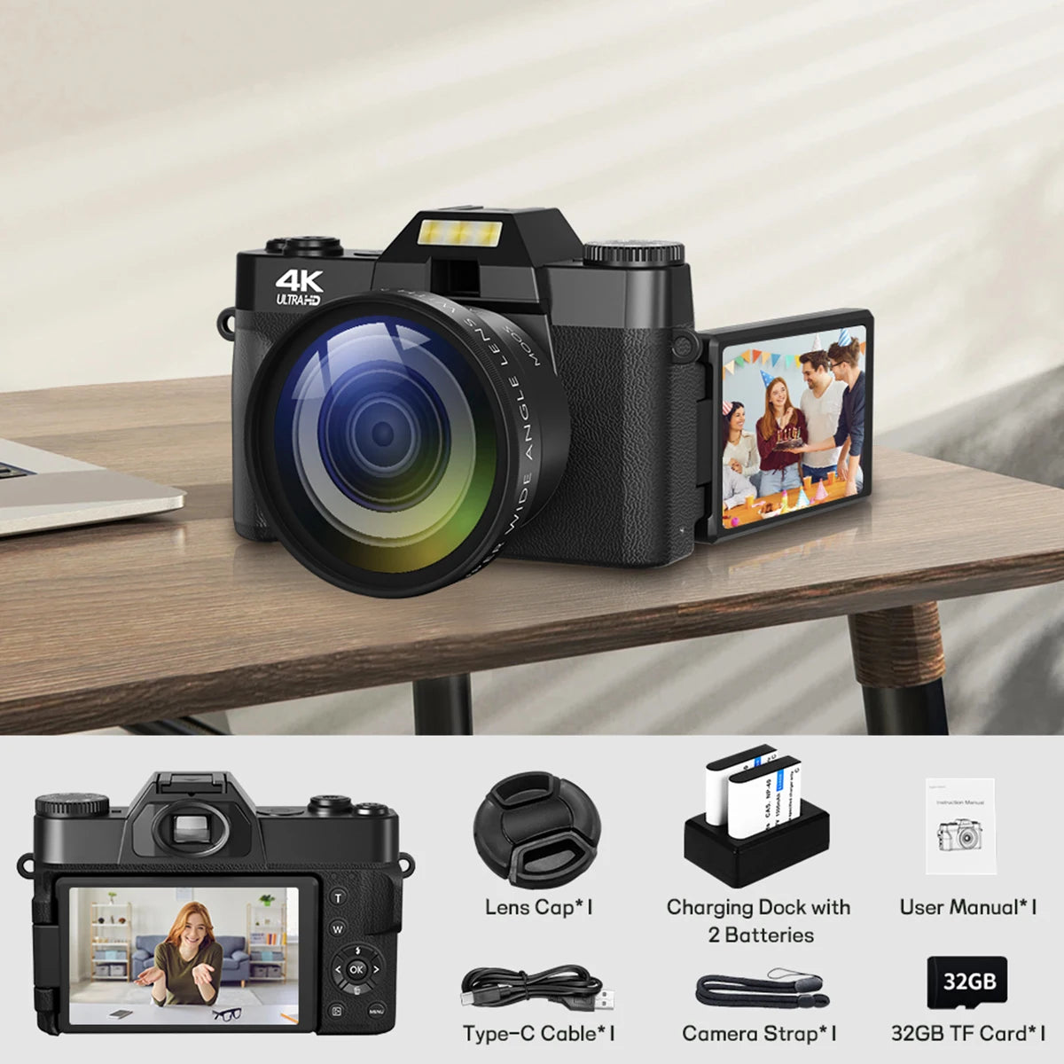 Compact Digital Photography Camera 4K WIFI Webcam Retro Vlog Recorder
