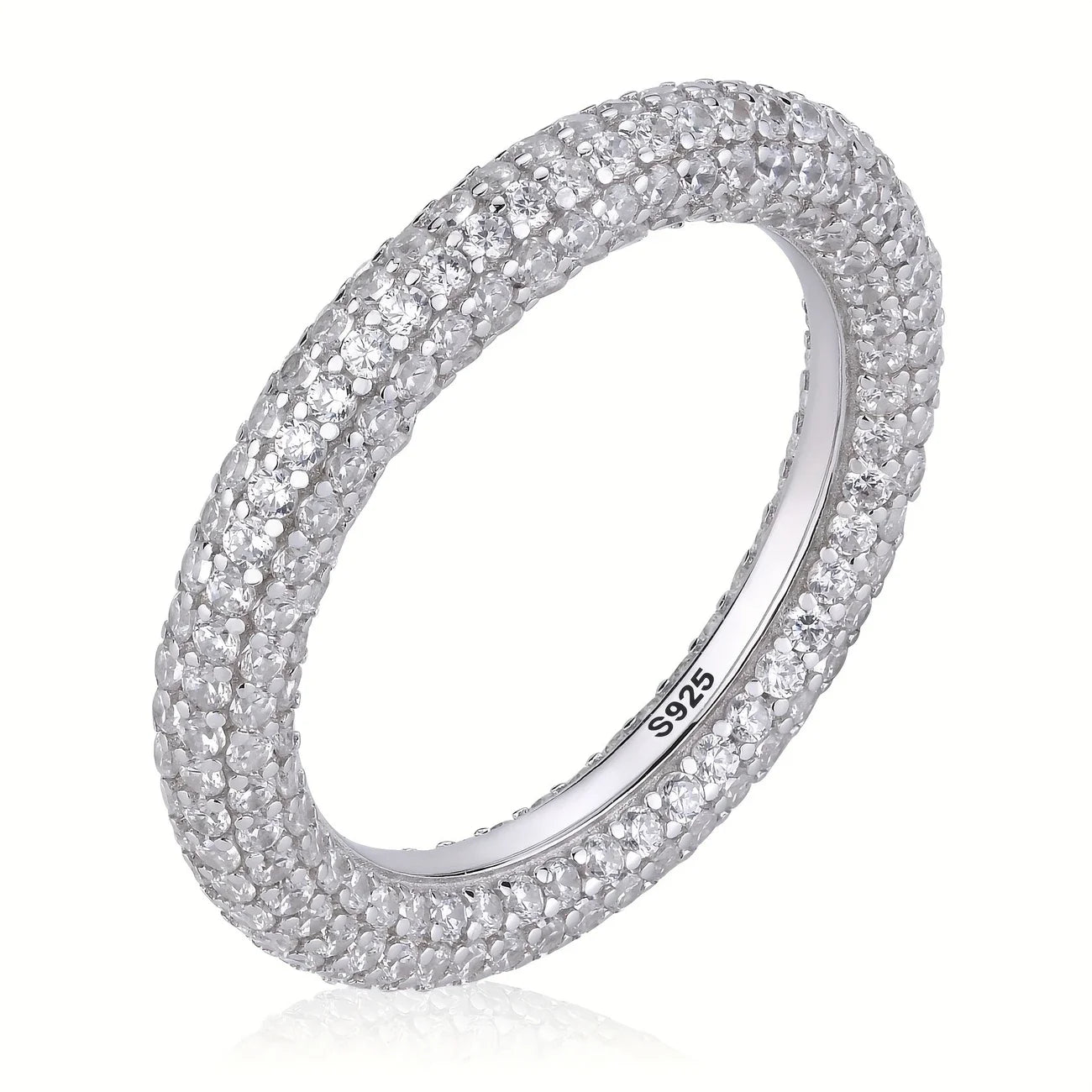 One piece of S925 sterling silver eternity ring with full moissanite stones, gold-plated in 18K gold,