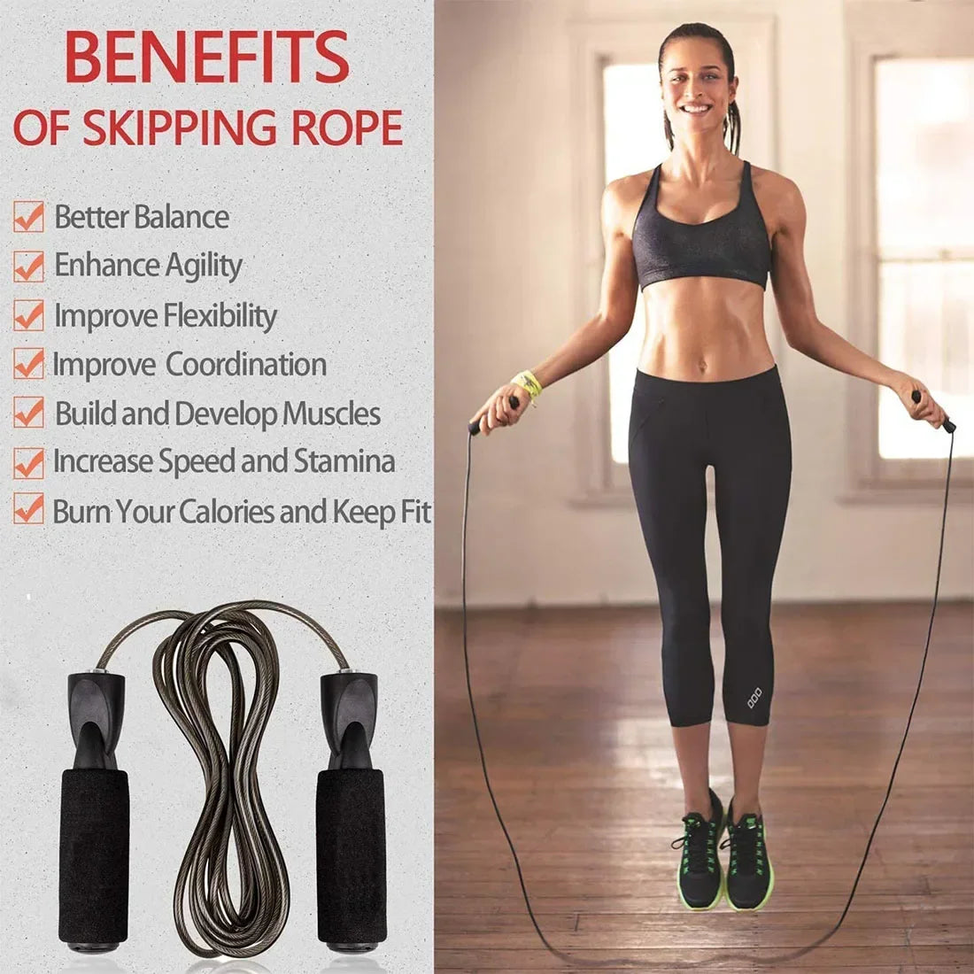 Adjustable Wire Jump Rope Speed Skipping Workout Fitness