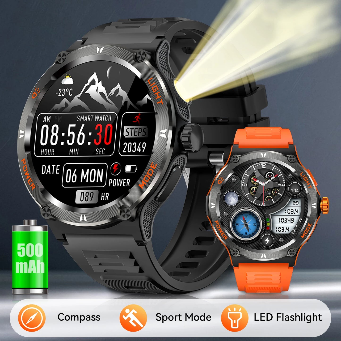 Smart Watch 3ATM Waterproof 1.53" New KT76 Men Sport With Compass