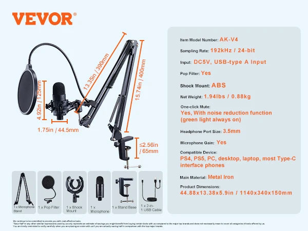 USB Microphone Professional Condenser Kit for Recording Video Gaming Singing Streaming