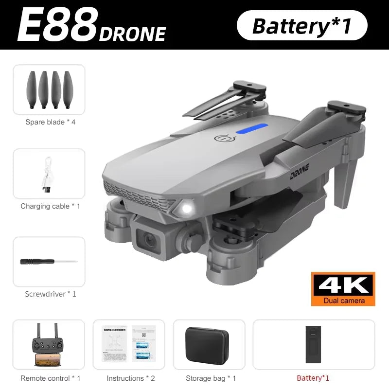 ro WIFI FPV Drone Wide Angle HD 4K Camera Height Hold RC Foldable