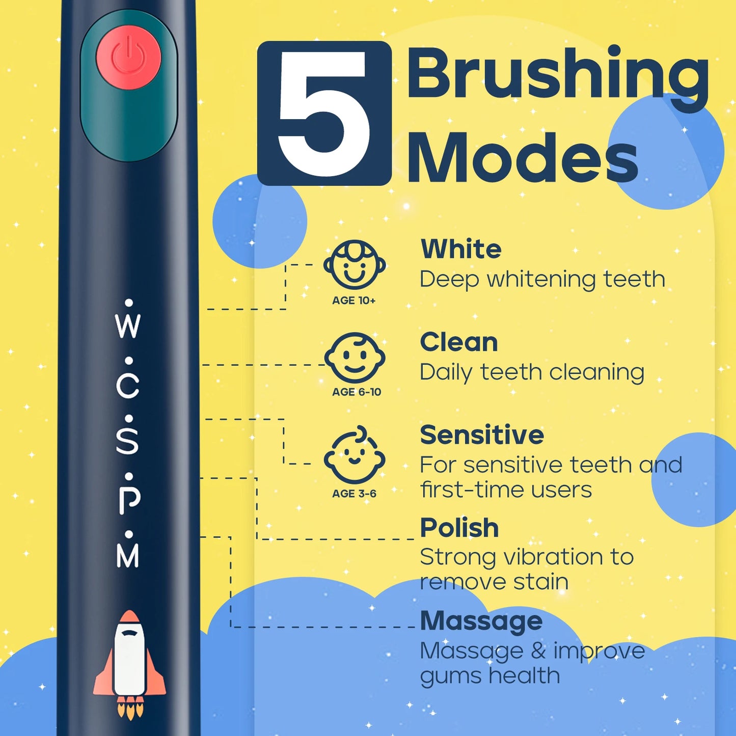 ids Electric Toothbrush for 6+Years 5 Modes Rechargeable Waterproof