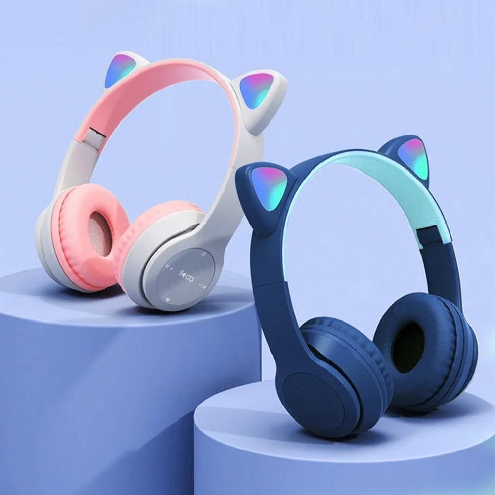 Wireless Headphones Cat Ear Bluetooth-Compatible Helmets Glow Light