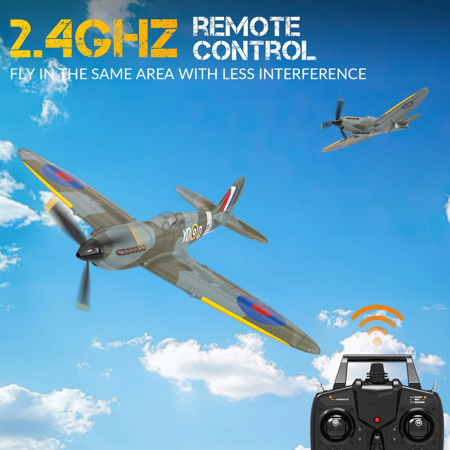 VOLANTEXRC RC Plane 4 Channel Remote Control Airplane Fighter Spitfire RTF with Aileron, Gyro, Aerobatics & 3 Modes Easy to Fly