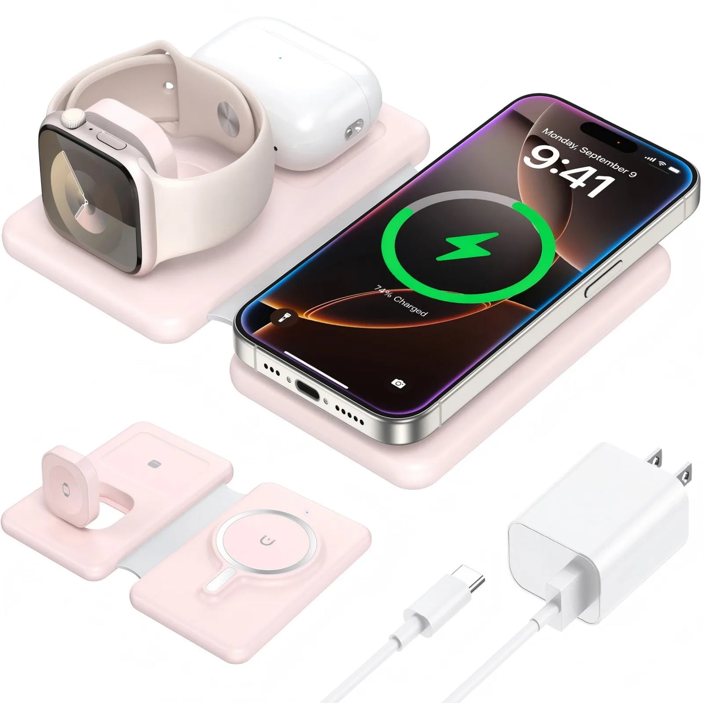 Cell Phone Wireless Charger - 3-in-1 Travel Charging Station