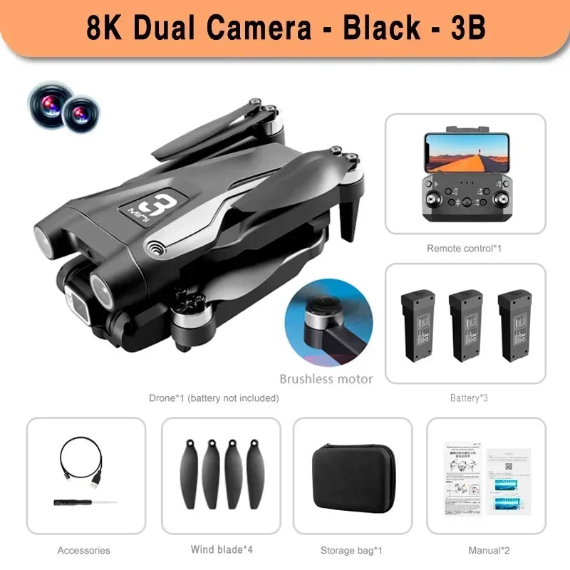 Pro Max GPS Drone Brushless 8K HD Dual Camera Optical Flow Obstacle