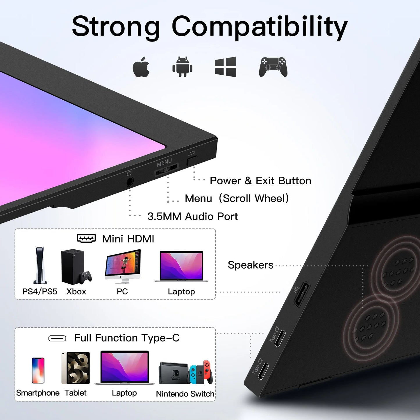 15.6 inch Portable Monitor for Laptop, 1080P USB HDMI Travel ExternalComputer