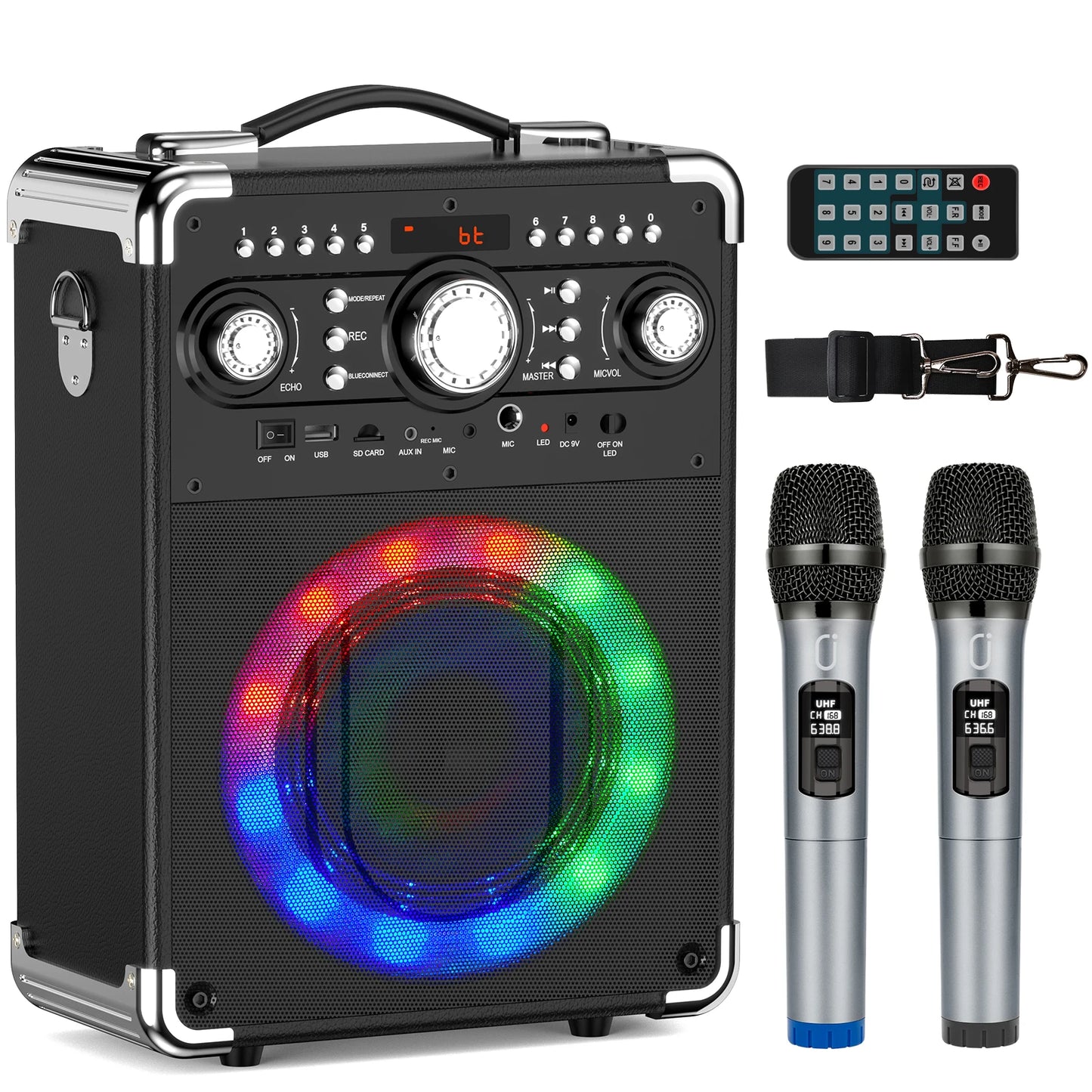 Karaoke Machine with 3 Mics&DJ Disco Ball Light, Portable Bluetooth