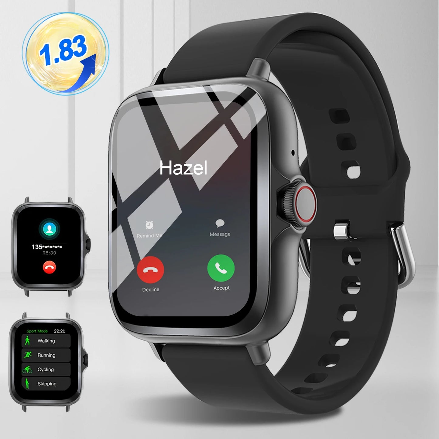 Smart watch with full touch screen, call, message reminder, music control