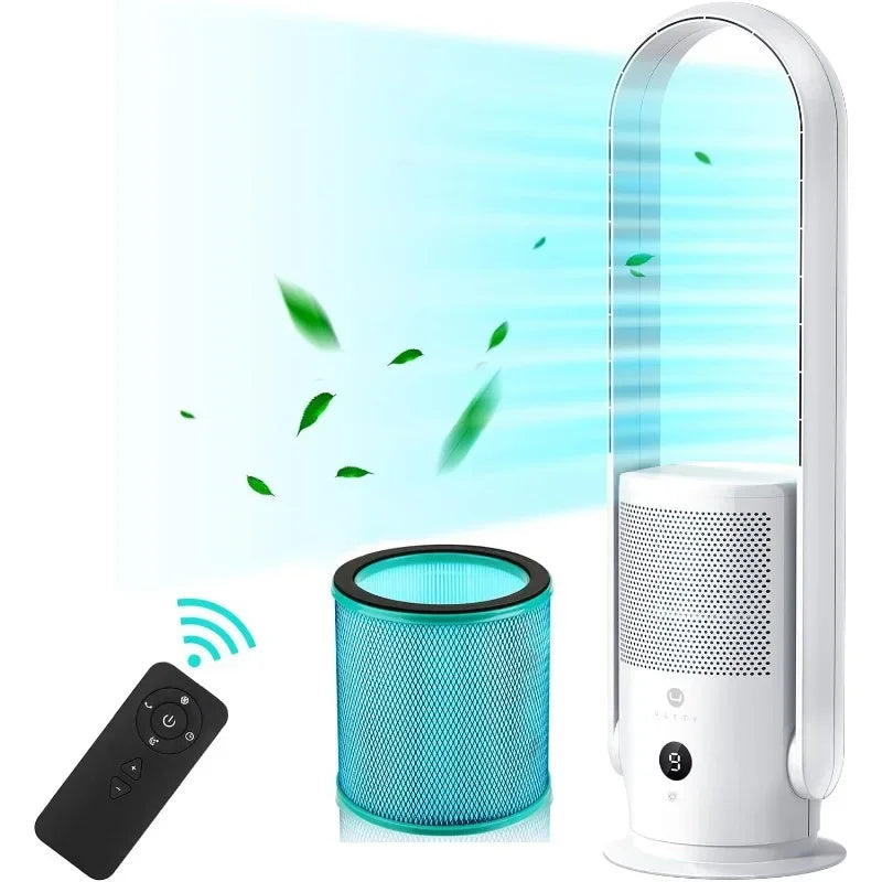 Bladeless Tower Fan and Air Purifier in one, True HEPA Filter 99.97%