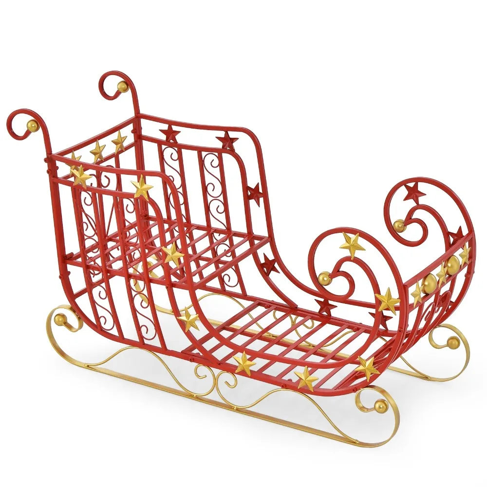 Red Santa Sleigh w/ Large Cargo Area for Gifts Metal Christmas Holiday Decor