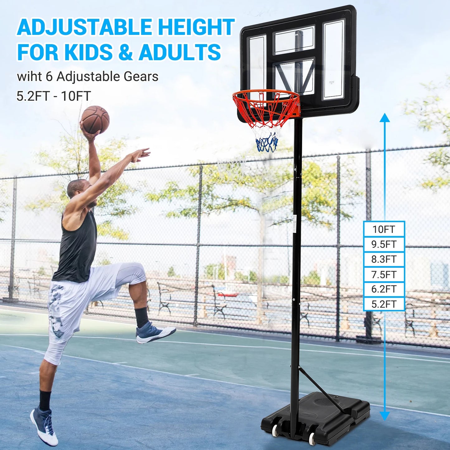 Basketball Hoop Outdoor 5.2ft-10ft Adjustable For Kids Youth Adults