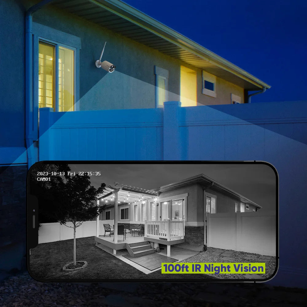 6PCS 5MP Wifi Camera IP Outdoor 10CH NVR Two-way Audio Wireless Audio Video Security
