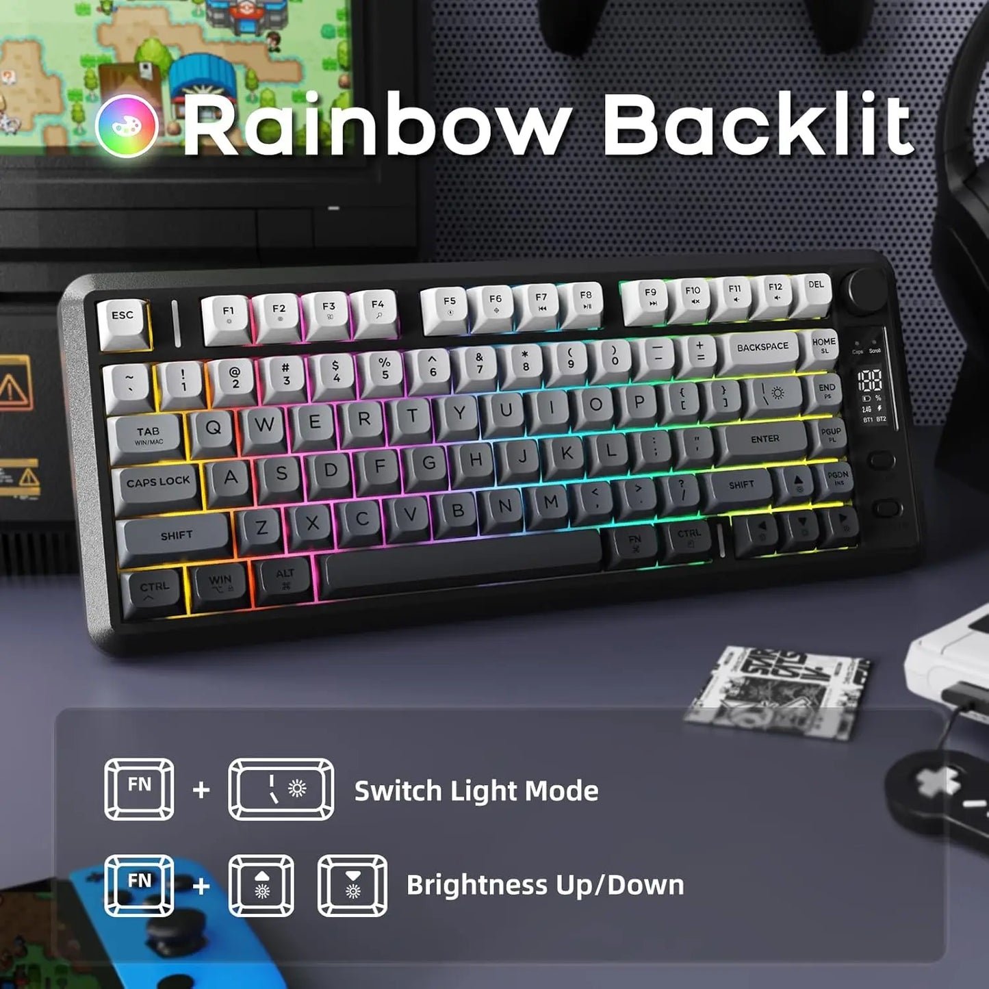 M75 Wireless Membrane Gaming Keyboard Bluetooth/2.4Ghz Rainbow