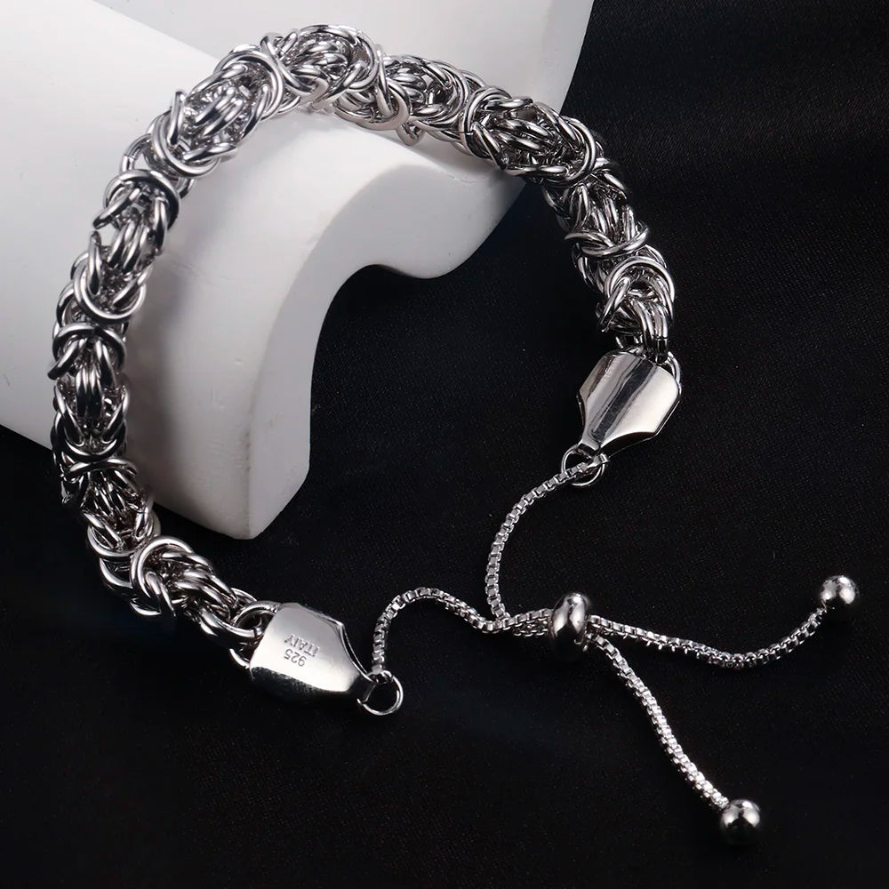 Sterling Silver Byzantine Emperor Chain Bracelet for Men Women Polished