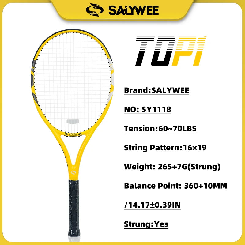 100% Full Carbon Fiber Tennis Racket 60lbs Pre-Strung, Overgrip