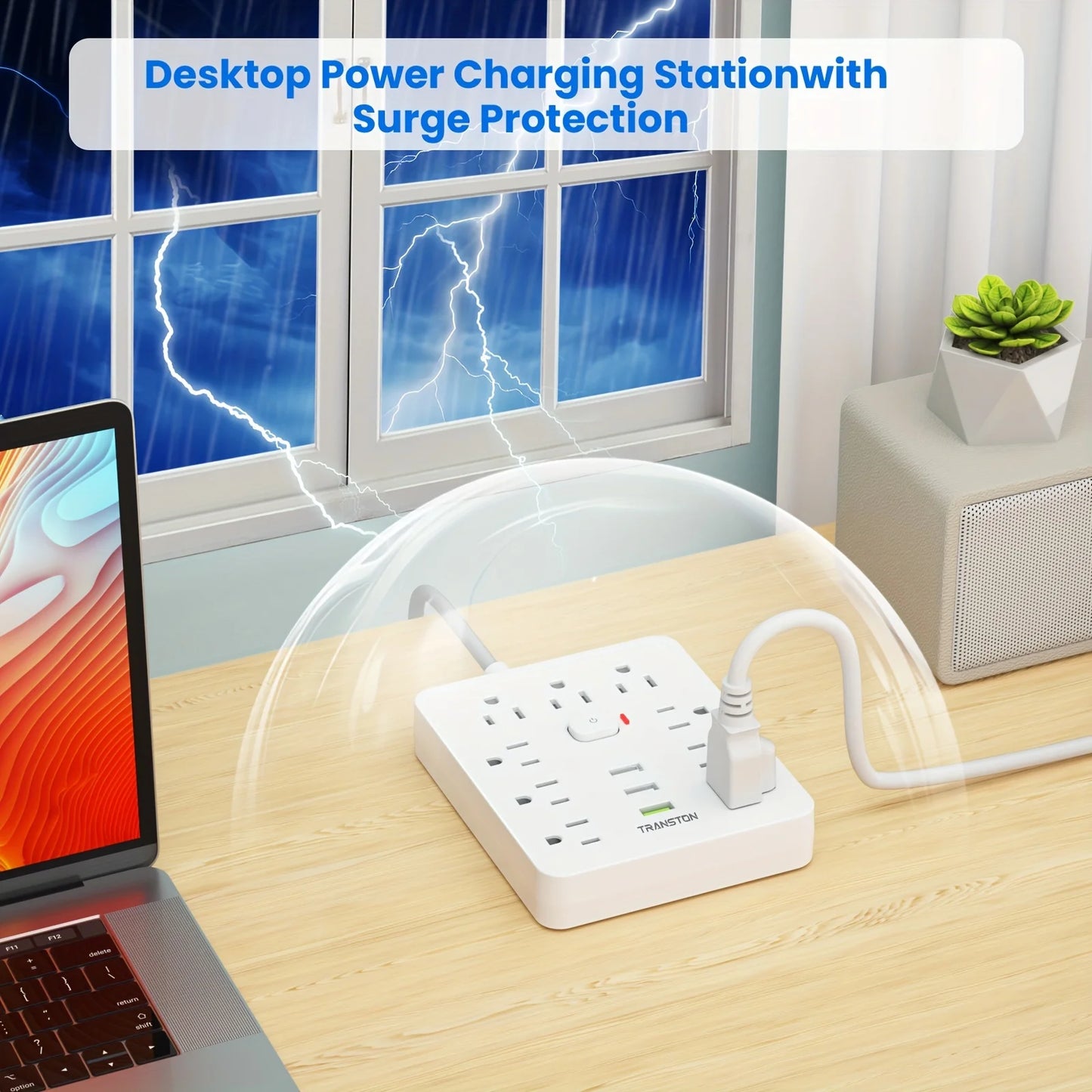 TRANSTON Power strip with Surge Protector, 9 power strip 3 USB Ports,