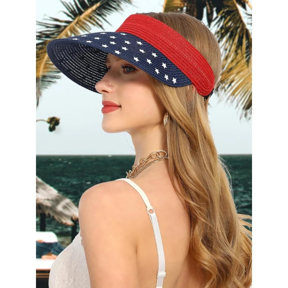 Womens Sun Hat Straw Visor UV Protection Wide Brim
